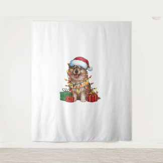 Tapete De Parede Xmas Lighting Santa Hat Lapphund Dog Finlandês Chr