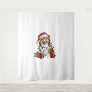Tapete De Parede Xmas Lighting Santa Hat Shetland Sheepdog Christma