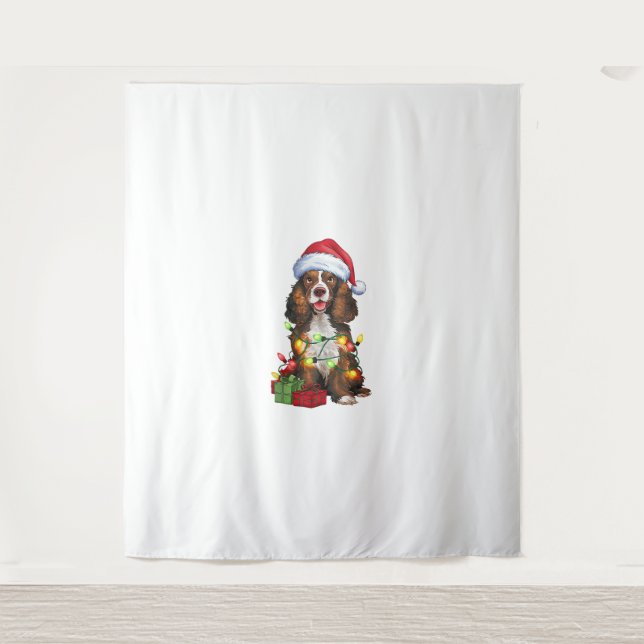 Tapete De Parede Xmas Lighting Santa Hat Welsh Springer Spaniel Dog (Frente)