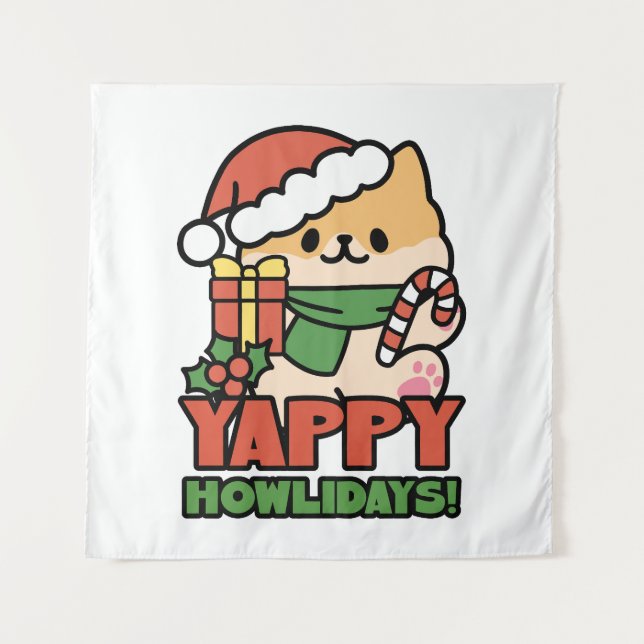 Tapete De Parede Yappy Howlidays - Bela Cartoon de Cão de Natal (Frente)
