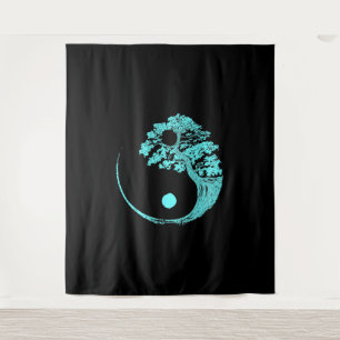 Tapete De Parede Yin Yang Turquoise Blue Bonsai Tree Japonês