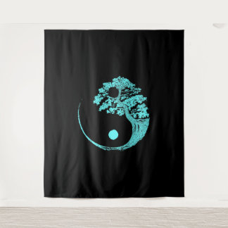 Tapete De Parede Yin Yang Turquoise Blue Bonsai Tree Japonês
