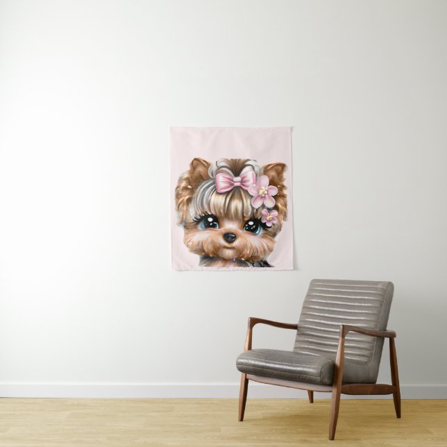 Tapete De Parede Yorkie bonito com um Arco rosa (In Situ)