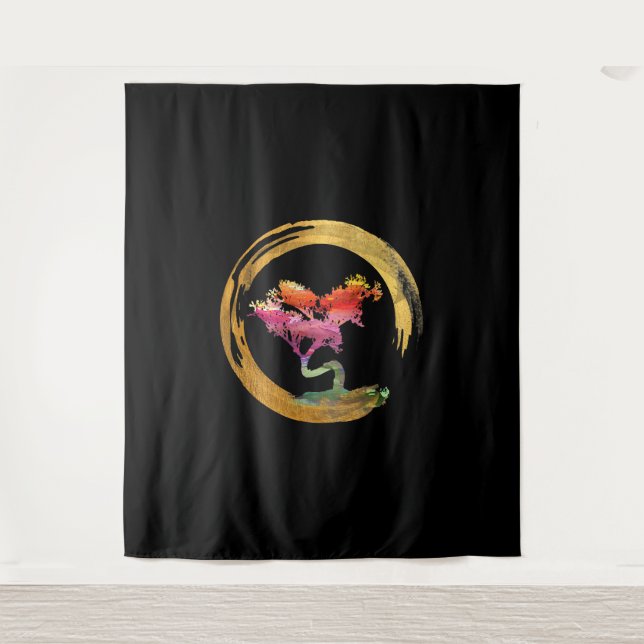 Tapete De Parede Zen Bonsai Tree Japonês Circle Enso Art Asiático (Frente)