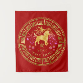 Tapete De Parede Zodiac Dog Red/Dourado ID542 chinês