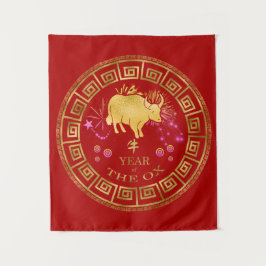 Tapete De Parede Zodiac Ox Red/Dourado ID542 chinês