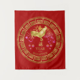 Tapete De Parede Zodiac Rooster Red/Dourado ID542 chinês