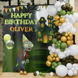 Tapete De Parede Zombie Birthday Kids Halloween Banner<br><div class="desc">Transforme a comemoração do seu filho num caso incrivelmente memorável com a nossa Tapeçaria do Banner de Halloween para Crianças de Aniversário Zombie. Infundido com charme assustador e concebido para crianças, este cartaz pode ser personalizado com o nome e a idade da criança, garantindo uma decoração de Halloween exclusivamente personalizada...</div>