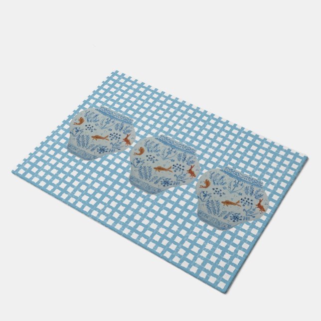 tapete de porta azul e gengibre branco (Inclinado)