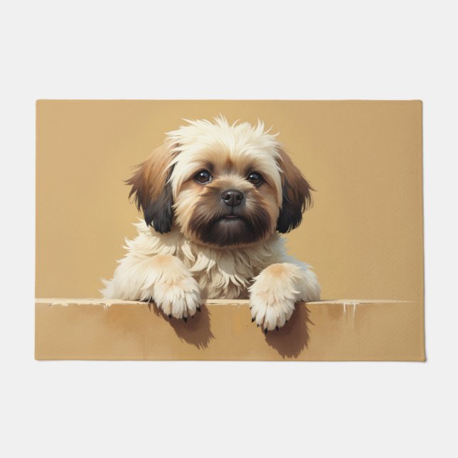 Tapete de Porta com Arte de Lhasa Apso (Frente)