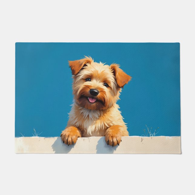 Tapete de Porta com Arte do Cão Lowchen (Frente)