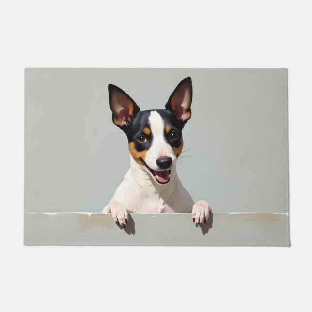 Tapete de Porta com Arte do Cão Rat Terrier (Frente)
