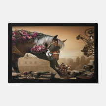 Tapete de porta de cavalo Steampunk com rosas