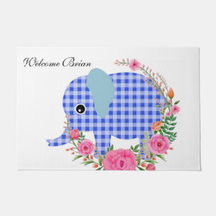 Tapete de Porta Elefante Azul Floral