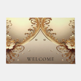 Tapete de Porta Floral Dourado Ornado