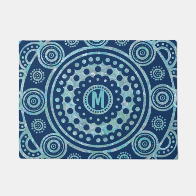 tapete de porta Mandala, Turquoise Monogramada (Frente)