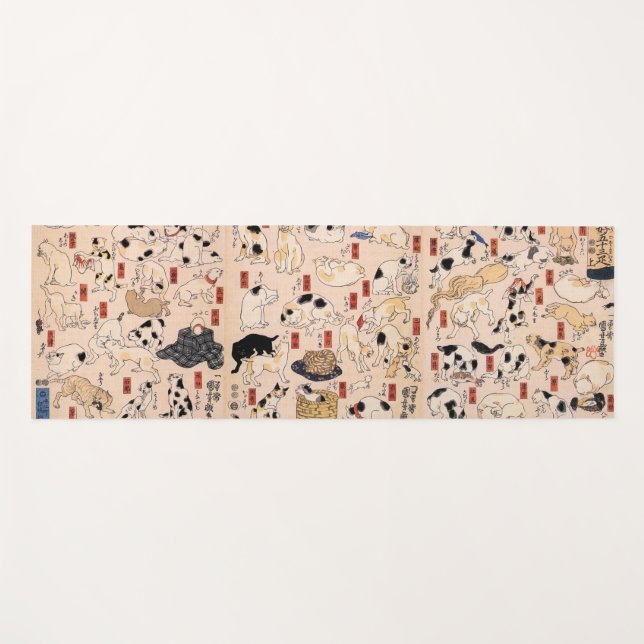 Tapete De Yoga 其のまま地口猫飼好五十三疋, gatos do 国芳, Kuniyoshi, Ukiyo-e (Frente (Horizontal))