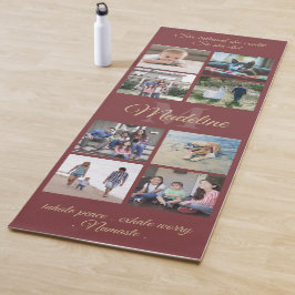 Tapete De Yoga 2 Foto Dourada do Monograma do Mantra Burgundy Per