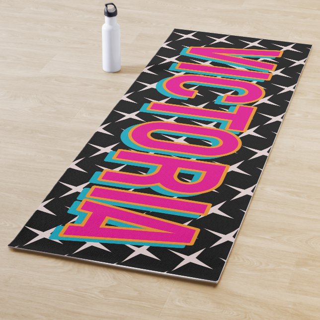 Tapete De Yoga 2D Retro Stars Pink Blue Name Yoga Mat (In Situ)
