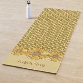 Tapete De Yoga 70s Geométrico Floral Retro Laranja