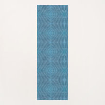 A blue yoga mat with a subtle geometric pattern 