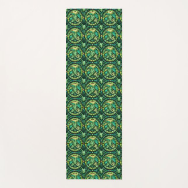 Tapete De Yoga A pattern of intricate, green and gold circular  (Frente)