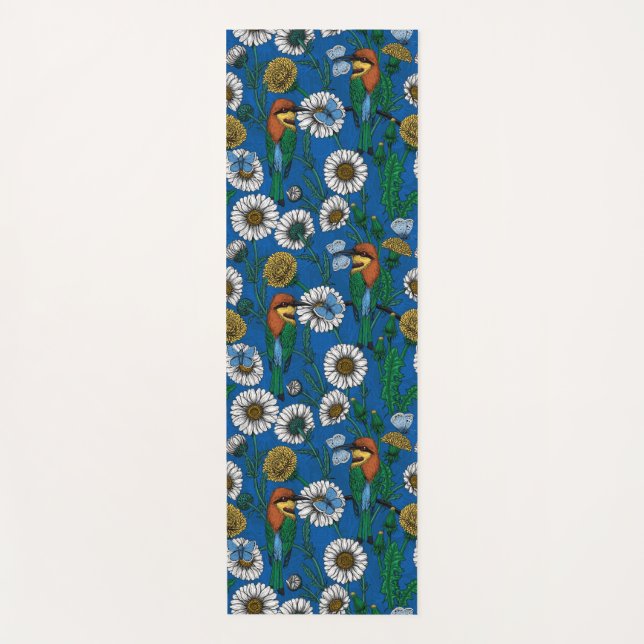 Tapete De Yoga Abelhas comem em azul (Frente)