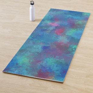 Tapete De Yoga Abstração da Aquarela de Cor Azul-Rosa