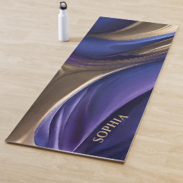 Tapete De Yoga Abstrato-Azul moderno, Roxo e Dourado-