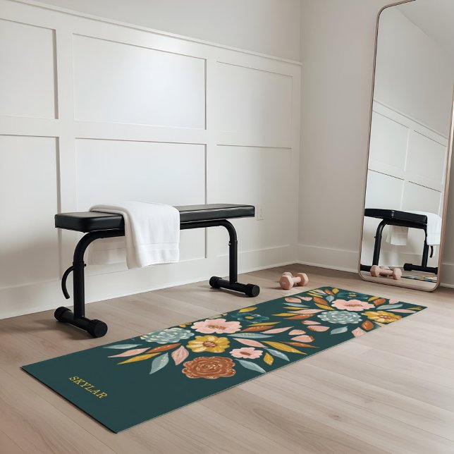 Tapete De Yoga Abstrato Botânica, Floral e Folha de Óleo (Abstract Botanical Floral & Leaf Oil Painting Yoga Mat)