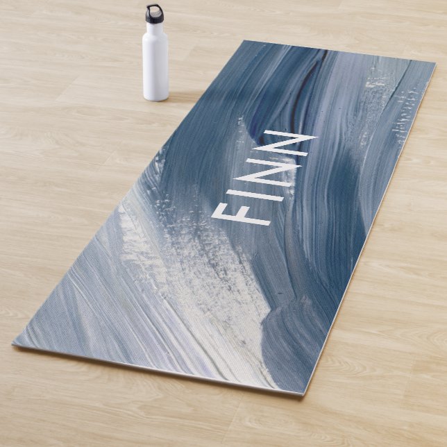 Tapete De Yoga Abstrato branco azul com textura moderna, pintado  (In Situ)