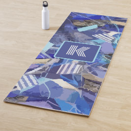Tapete De Yoga Abstrato branco monograma azul náutica