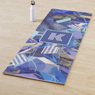 Tapete De Yoga Abstrato branco monograma azul náutica