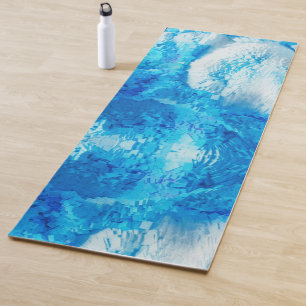Tapete De Yoga Abstrato de arte azul e branca misturada