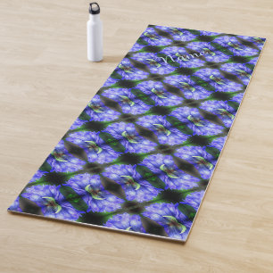 Tapete De Yoga Abstrato de Flor Gentil Azul Personalizado