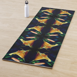 Tapete De Yoga Abstrato de Flor Lily Amarelo