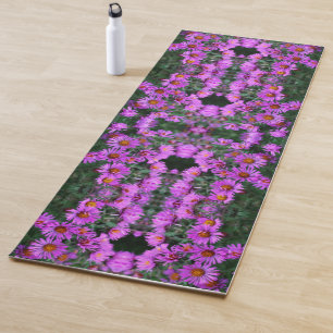 Tapete De Yoga Abstrato de Flores de Aster de Outono Rosa