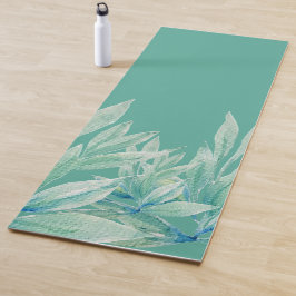 Tapete De Yoga Abstrato do Oceano Verde Azul Moderno Plantas Aqua