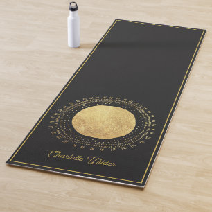 Tapete De Yoga Abstrato Gold Foil Circle Lua Personalizada Preta