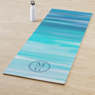 Tapete De Yoga Abstrato Marinho Azul Azul Aqua Monograma