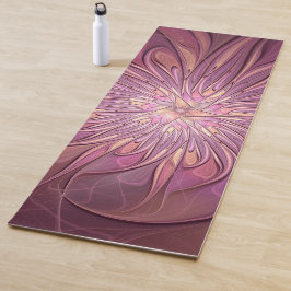 Tapete De Yoga Abstrato Modern Floral Arte Fractal Cores de Berry