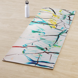 Tapete De Yoga Abstrato racha em azul verde amarelo