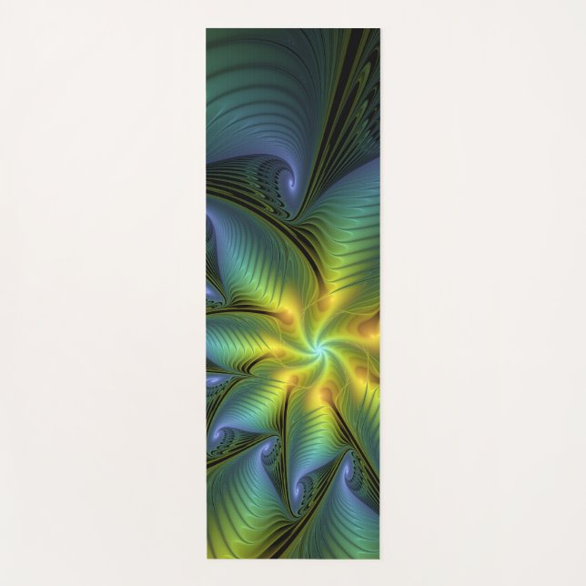 Tapete De Yoga Abstrato Star, Ouro Verde brilhante Arte Fractal (Frente)