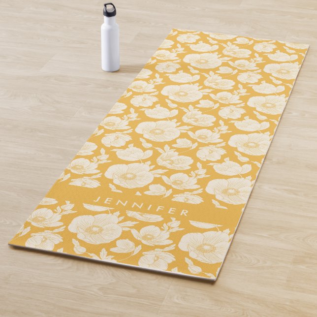 Tapete De Yoga Adicione seu teste padrão de flor | dourado (In Situ)
