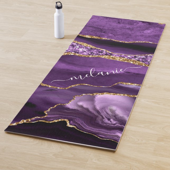Tapete De Yoga Agate Purple Dourado Nome Personalizado Yoga Mat (In Situ)