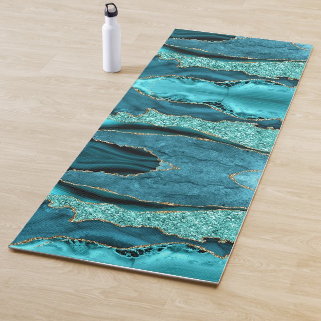 Tapete De Yoga Agate Teal Blue Aqua Turquoise Yoga Mat (In Situ)