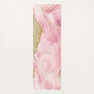 Tapete De Yoga Agato Rosa Personalizado com Brilho Dourado
