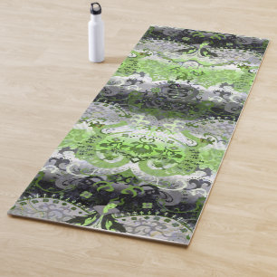 Tapete De Yoga Agender Dragon Damask - Agender Pride Flag Cores