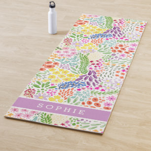 Tapete De Yoga Água Colorida Floral em Flor Personalizada
