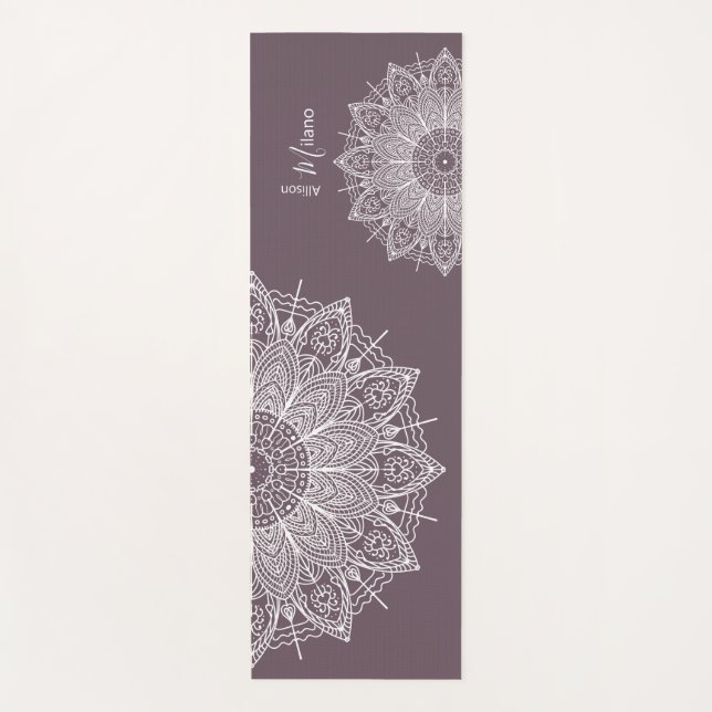 Tapete De Yoga Airwhite Mandalas Sobre Roxo Mudado Personalizado (Frente)